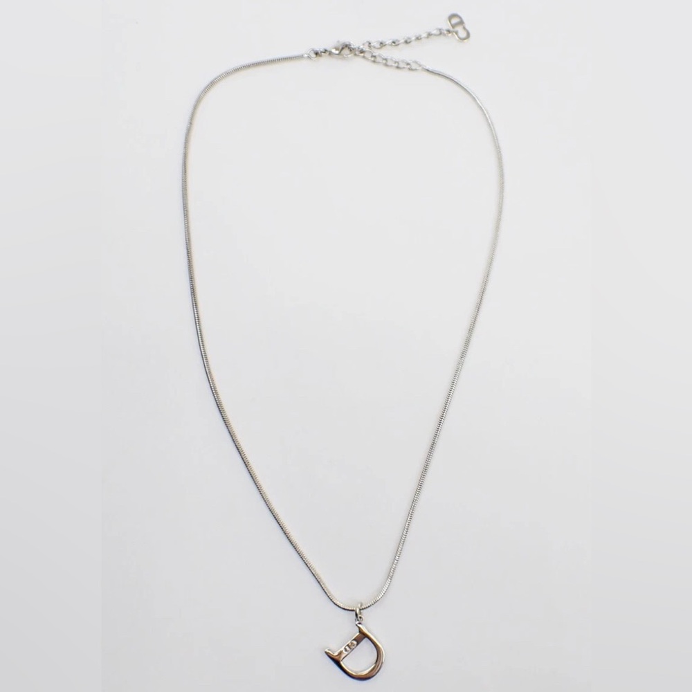EUC [Christian Dior] Authentic Silver “D” Charm Logo Stamped Pendant Necklace - Picture 9 of 15